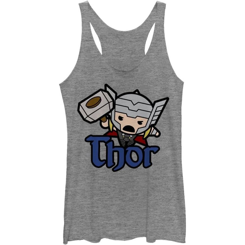 Marvel Classic Kawaii Thor Women's Racerback Tank Top in Gray, Size S​​​